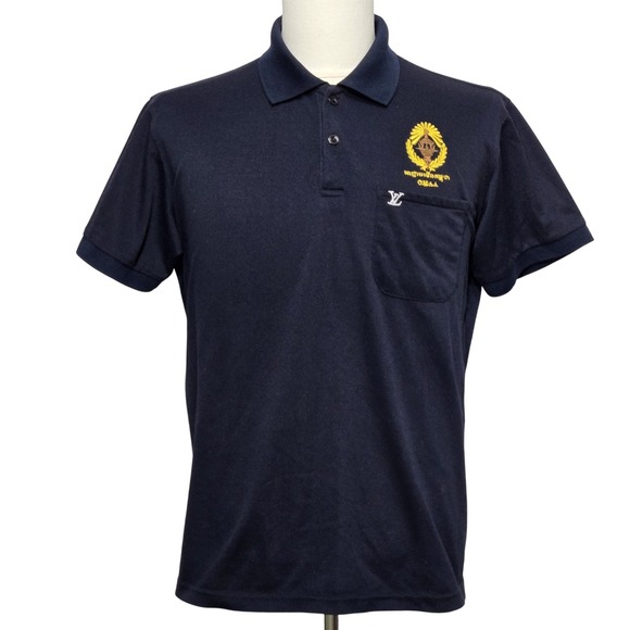 Louis Vuitton Polo Shirt Mens XL Navy Blue CLV-DTA Mine Action Embroidered Logo - Picture 1 of 13